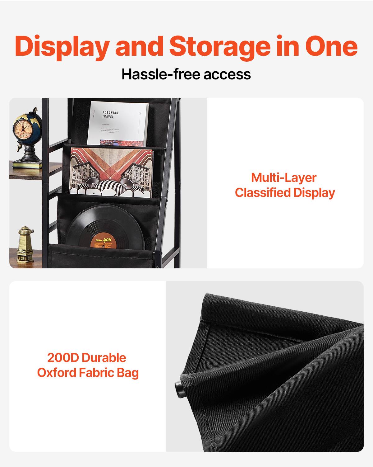 Display and Storage in One  
Hassle-free access  

Multi-Layer Classified Display  

200D Durable Oxford Fabric Bag