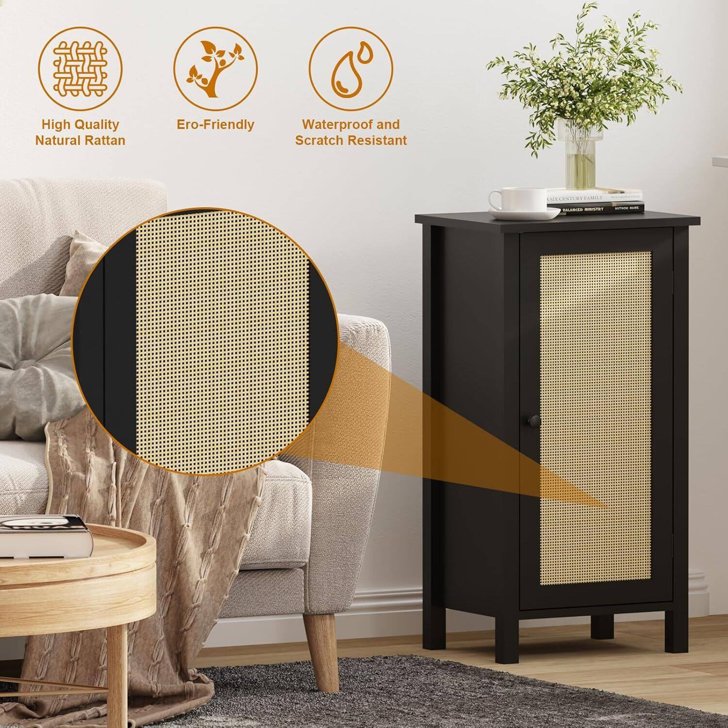 High Quality Natural Rattan  
Eco-Friendly  
Waterproof and Scratch Resistant