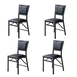Vecelo - 4-Pack PU Leather Folding Chairs - Dining Chair,300lb Capacity, Padded Seat, Space Saving Foldable Design - Black