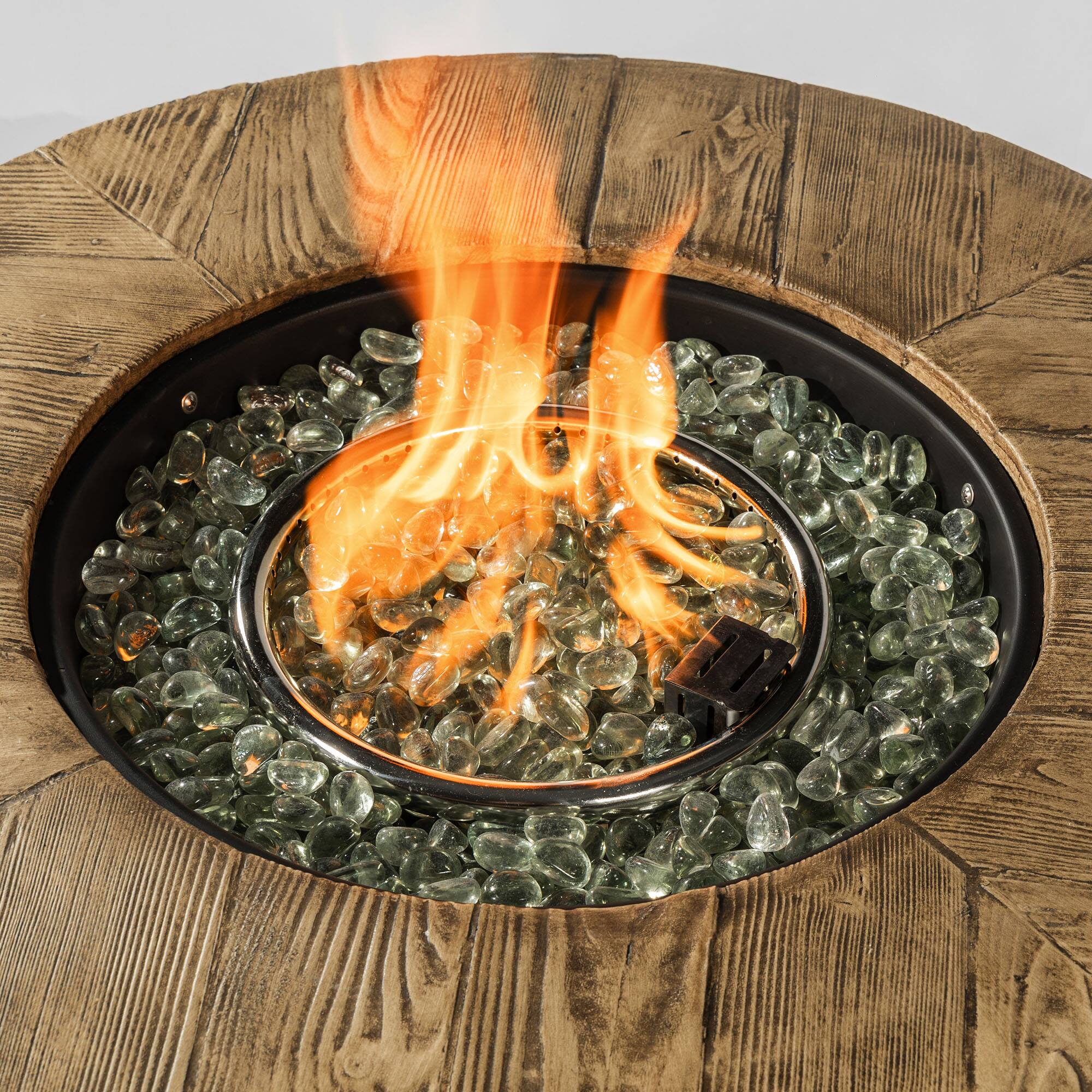 Alt View 1. Aukfa - 30" Propane Gas Fire Pit Table - 50000 BTU Round Steel with Wood Grain Finish for Patio & Backyard.