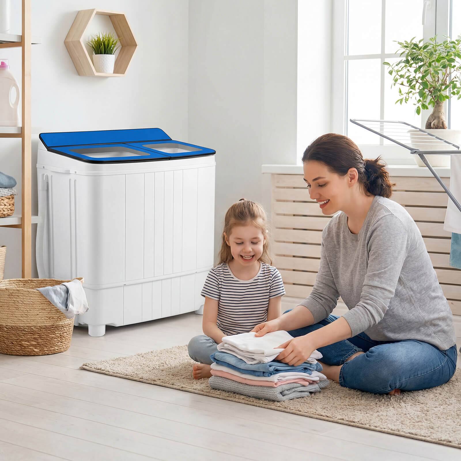 Alt View 1. Costway - Costway 18 lbs Mini Laundry Machine with 11 LBS Washer&7 LBS Spinner Combo, Twin Tub Washer - Blue & White.