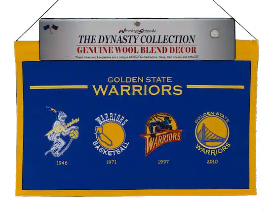 **Winning Streak**
**The Dynasty Collection**
**Genuine Wool Blend Decor**
These treasured keepsakes are a unique addition to Bedrooms, Dens, Rec Rooms and Offices!
**GOLDEN STATE WARRIORS**
- **1946**
- Warriors Basketball
- **1971**
- Warriors
- **1997**
- Warriors
- **2010**
- Golden State Warriors