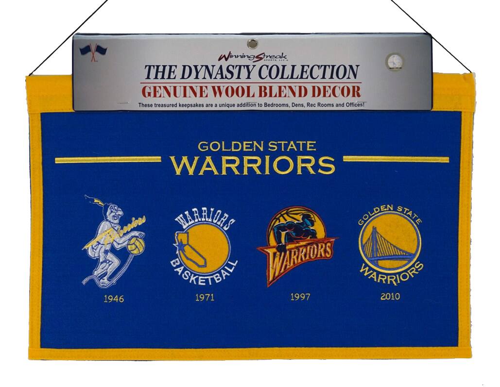 **Winning Streak**  
**The Dynasty Collection**  
**Genuine Wool Blend Decor**  

These treasured keepsakes are a unique addition to Bedrooms, Dens, Rec Rooms and Offices!  

**GOLDEN STATE WARRIORS**  

- **1946**  
  - Warriors Basketball  

- **1971**  
  - Warriors  

- **1997**  
  - Warriors  

- **2010**  
  - Golden State Warriors