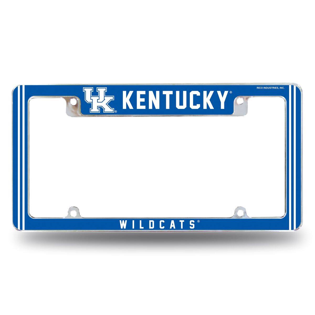 Kentucky Wildcats Chrome Metal License Plate Frame with Full Frame Team Color Graphics