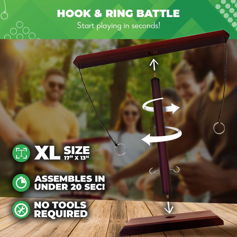 HOOK & RING BATTLE  
Start playing in seconds!  

XL SIZE  
17" x 13"  

ASSEMBLES IN UNDER 20 SEC!  

NO TOOLS REQUIRED