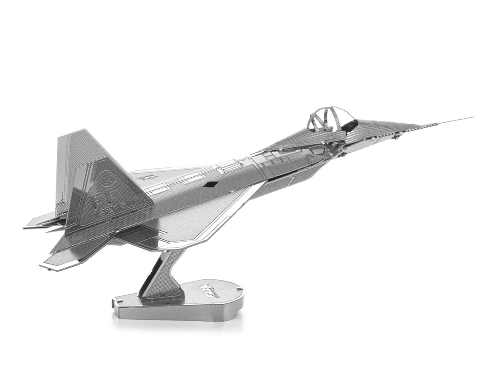 Left. Metal Earth - Model Kit Lockheed Martin F-22 Raptor Stealth Aircraft (Moderate Difficulty) Steel Model by Metal Earth - Silver.