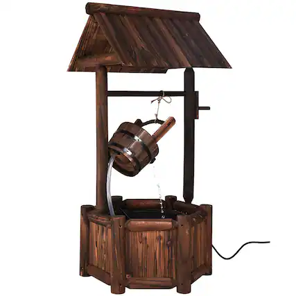 Front. Costway - Garden Rustic Wishing Well Water Fountain Wooden Outdoor Electric Backyard Pump - Brown.