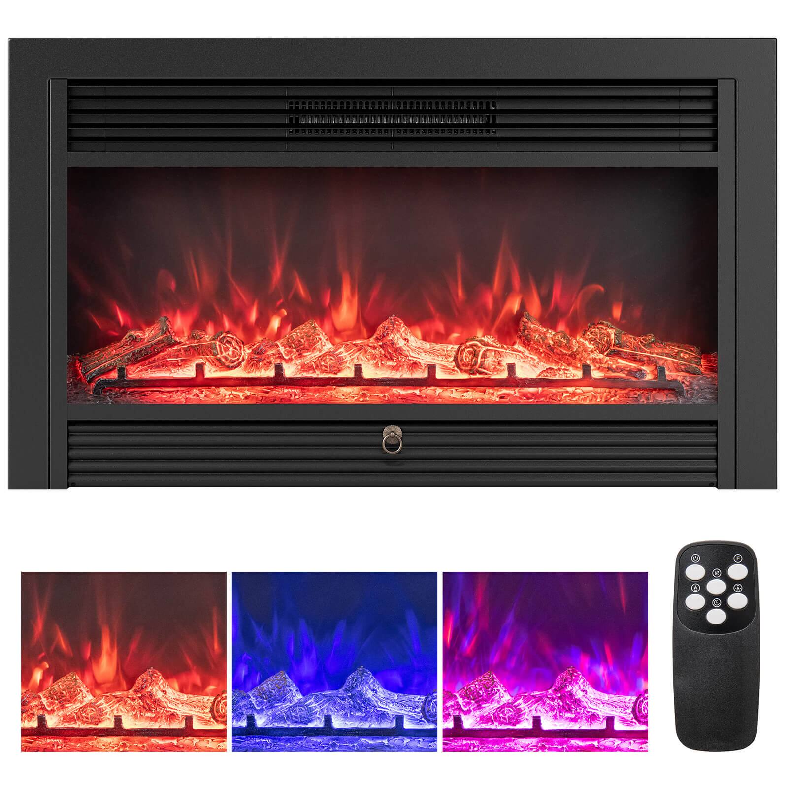 Front. Costway - Costway 36" Electric Fireplace Insert 1500W Recessed Fireplace Heaterwith Remote Control - Black.