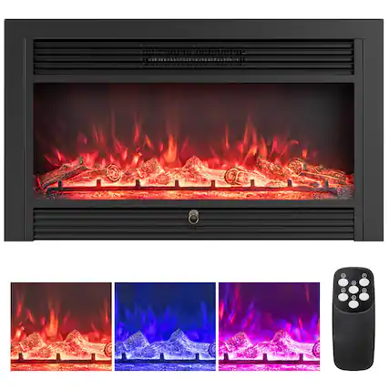 Front. Costway - Costway 36" Electric Fireplace Insert 1500W Recessed Fireplace Heaterwith Remote Control - Black.
