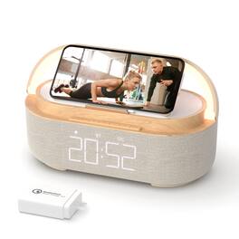 Dazzed Corner - Bluetooth Alarm Clock Speaker with Wireless Charger, FM Radio - Beige
