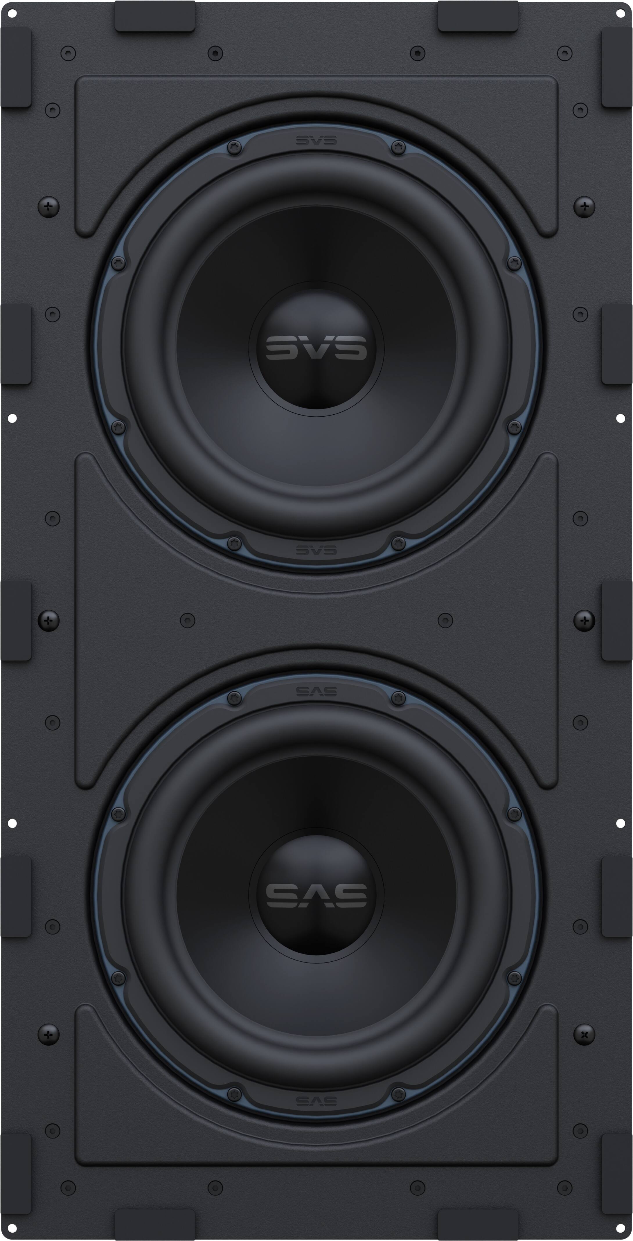 The text on the image reads "SVS SVS SVS SAS SAS x SAS C C 3." This text is grouped as follows:

1. "SVS" repeated three times, indicating the brand of the speakers.
2. "SAS" repeated three times, indicating the type of speakers.
3. "C C 3," which could be a reference to the number of speakers in the setup or a specific model number.