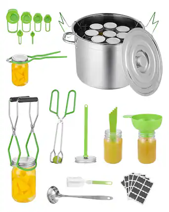 Front. VEVOR - Canning Supplies Starter Kit, 11 Pieces Stainless Steel Water Bath Canning Kit for Beginners, Canning Tools Set: Pot - Green.
