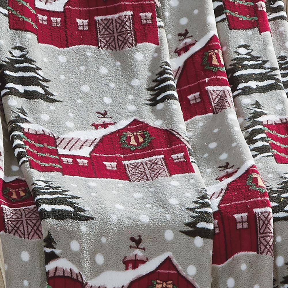 Alt View 3. Noble House - Plazatex Snowy Barn plush Decorative Christmas Machine Washable Throw 50" X 60" Grey - Grey.