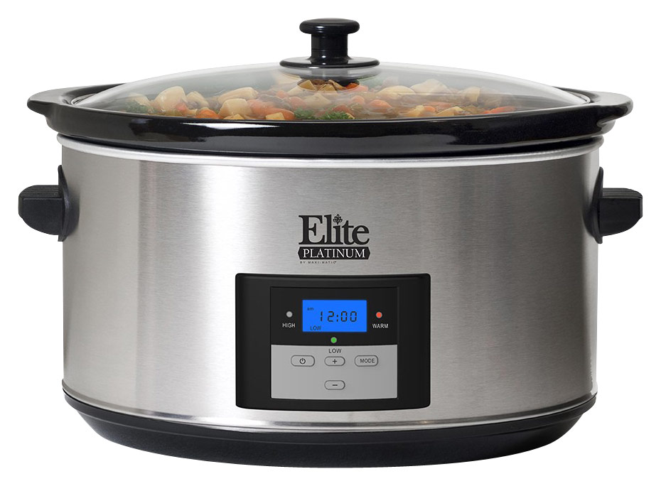 Angle View: Elite Gourmet - 8.5Qt. Digital Slow Cooker - Stainless-Steel/Black