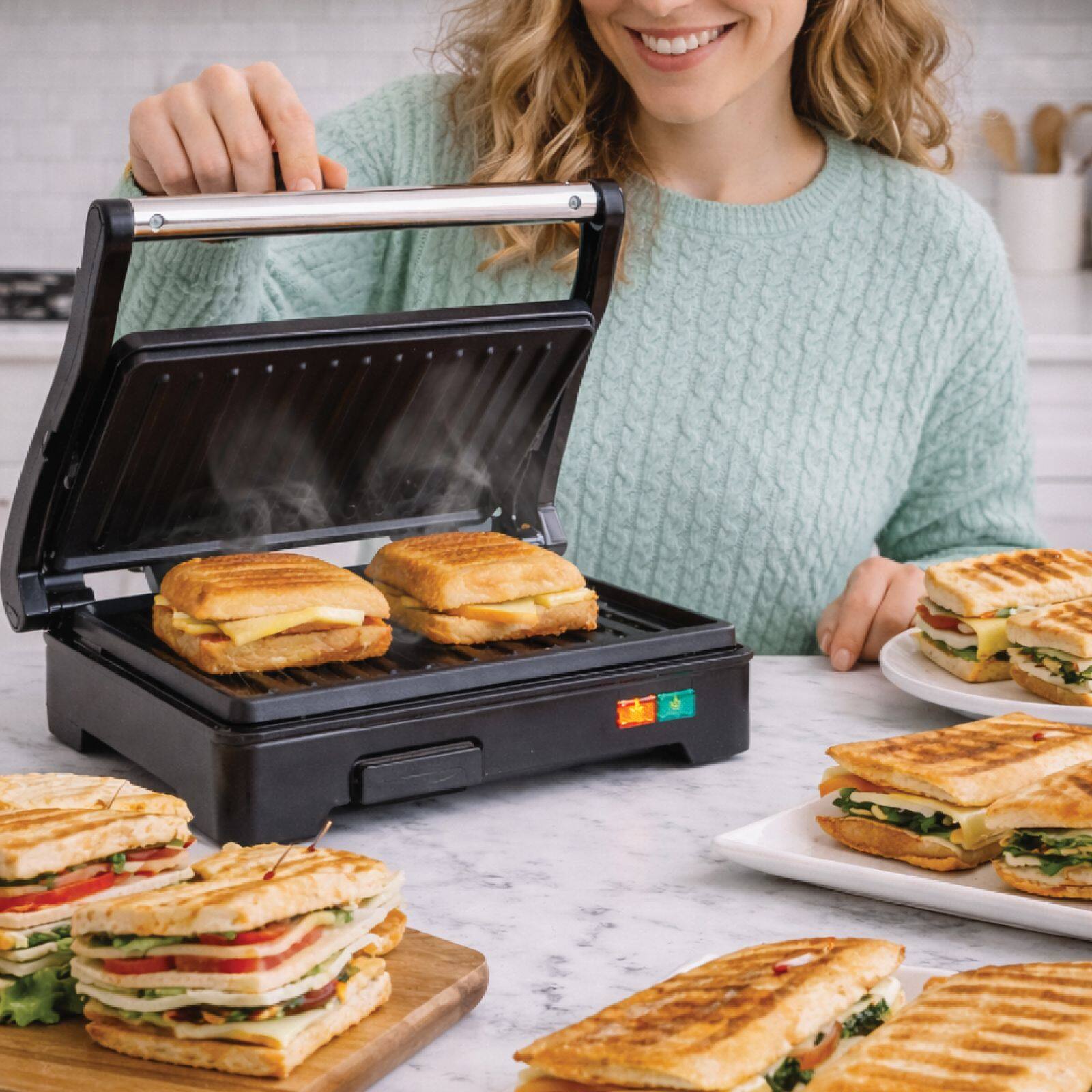 Alt View 4. Lumme - LummeHome 2-Slice Panini Press Grill Sandwich Maker Nonstick Plates 180° Opening Floating Hinge - Black.