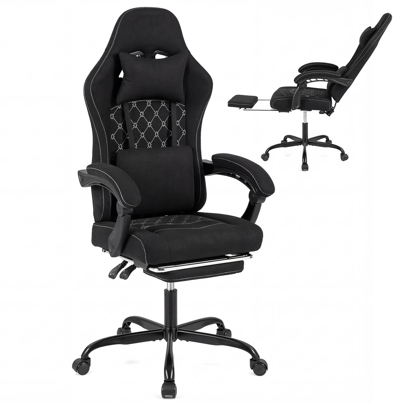 Left. WELLFOR - Gaming Chair Height Adjustable Computer Chair with Headrest Video Game Chair - Black.