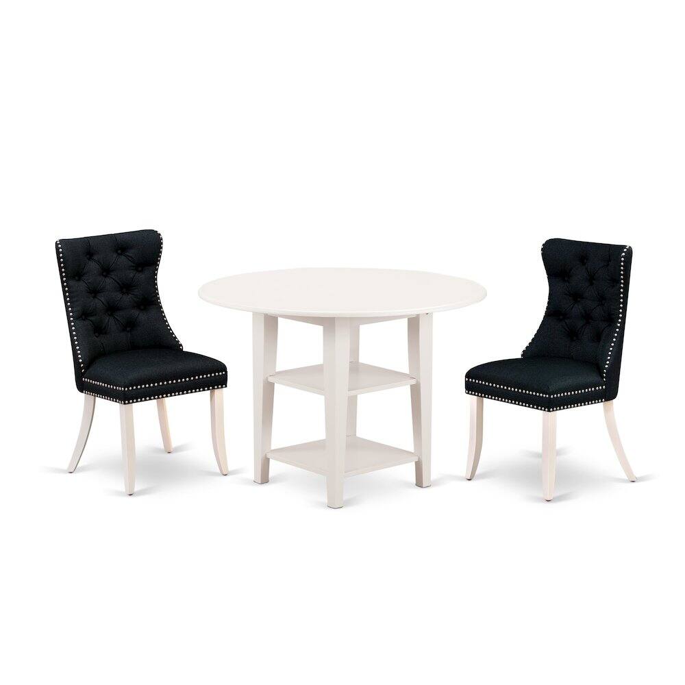 Front. East West Furniture - 3 Piece Kitchen Set Consists of a Round Dining Table with Dropleaf & Shelves - White.