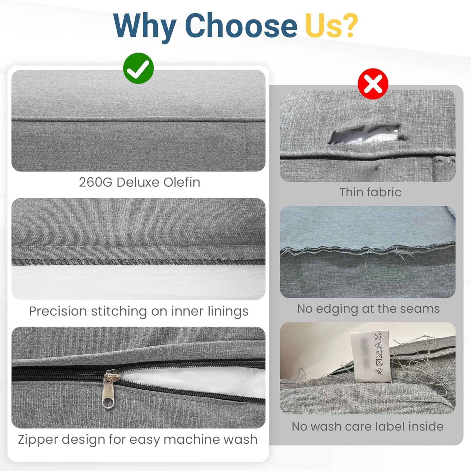 Why Choose Us?

- 260G Deluxe Olefin
- Precision stitching on inner linings
- Zipper design for easy machine wash
- No edging at the seams
- No wash care label inside