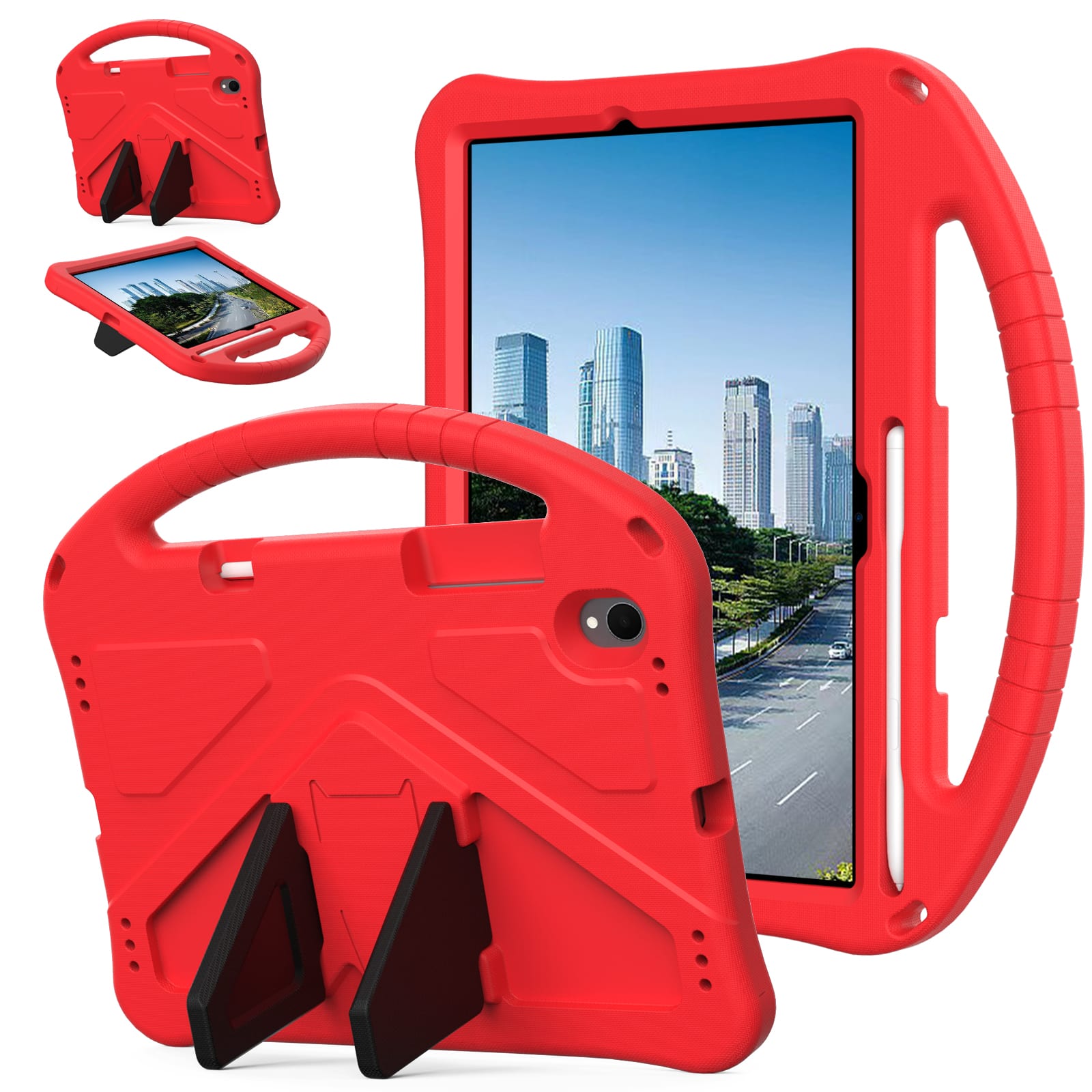Dteck - For Samsung Galaxy Tab S11 2025 11-inch Lightweight EVA Shockproof Handle Stand Kids Case Cover - Red