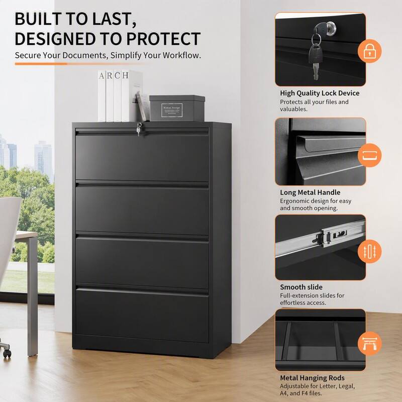 BUILT TO LAST, DESIGNED TO PROTECT  
Secure Your Documents, Simplify Your Workflow.

ARCH

High Quality Lock Device Protects all your files and valuables.

Long Metal Handle Ergonomic design for easy and smooth opening.

Smooth slide Full-extension slides for effortless access.

Metal Hanging Rods Adjustable for Letter, Legal, A4, and F4 files.
