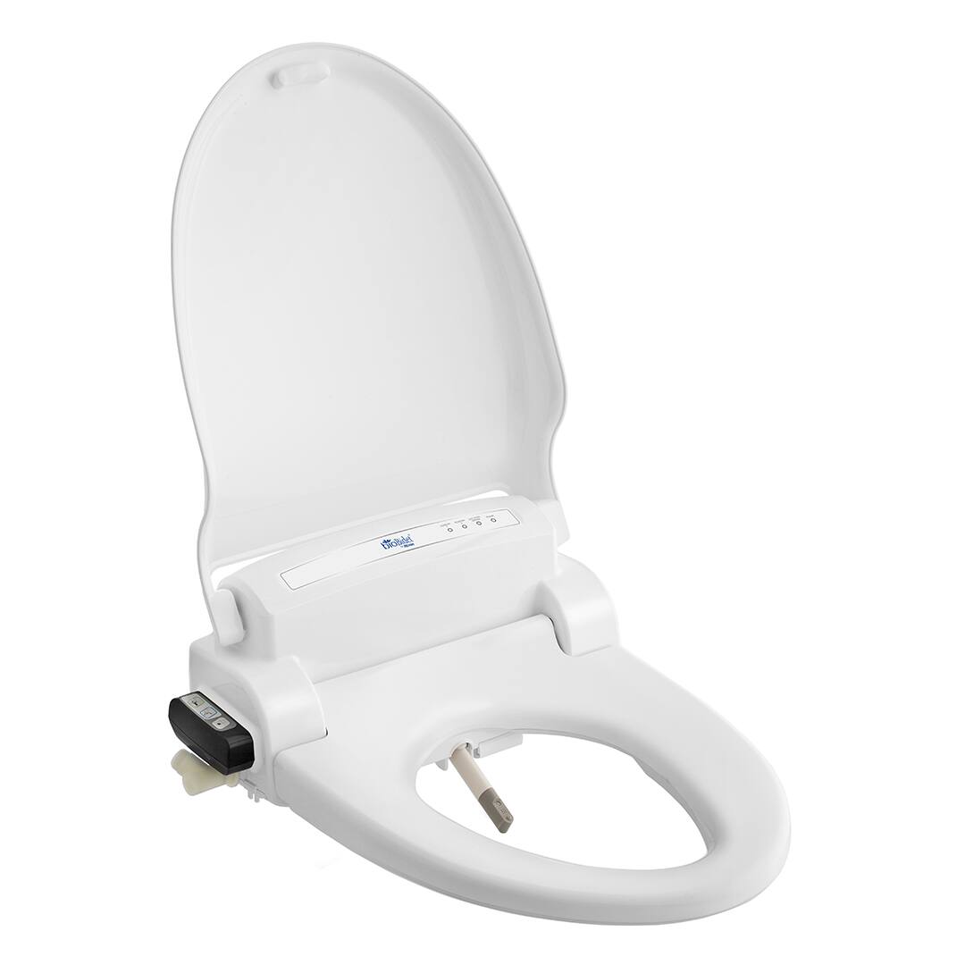 Left. Bio Bidet - Bio Bidet by Bemis BB1000 Elongated Bidet Toilet Seat with Drylette Towels - White.
