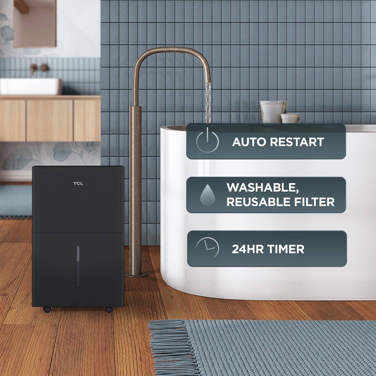 AUTO RESTART  
WASHABLE, REUSABLE FILTER  
24HR TIMER