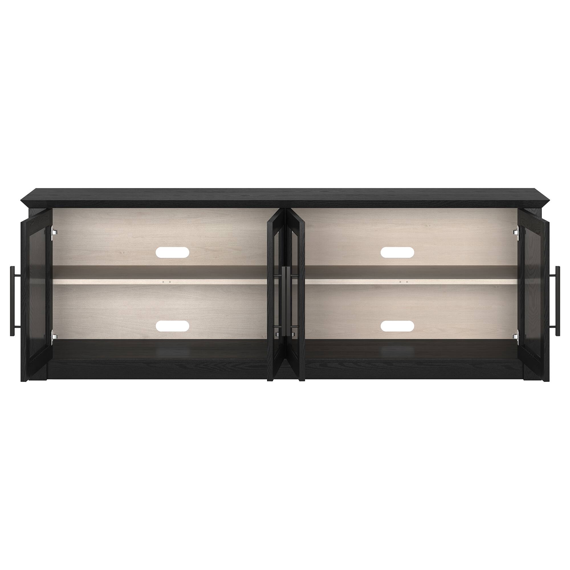 Alt View 1. Hudson&Canal - Thornwell Rectangular TV Stand for TV's up to 78" with Glass Doors in Black Grain/Alder White - Black Grain/Alder White.