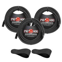 Pig Hog - 8mm XLR Microphone Cable Male to Female 30 Ft Balanced Mic Cable 3 Pack with Magnetic Cable Organizers