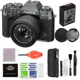 Fujifilm - X-T50 Mirrorless Digital Camera XC15-45mmF3.5-5.6 OIS PZ Lens Kit - Charcoal Silver Bundle