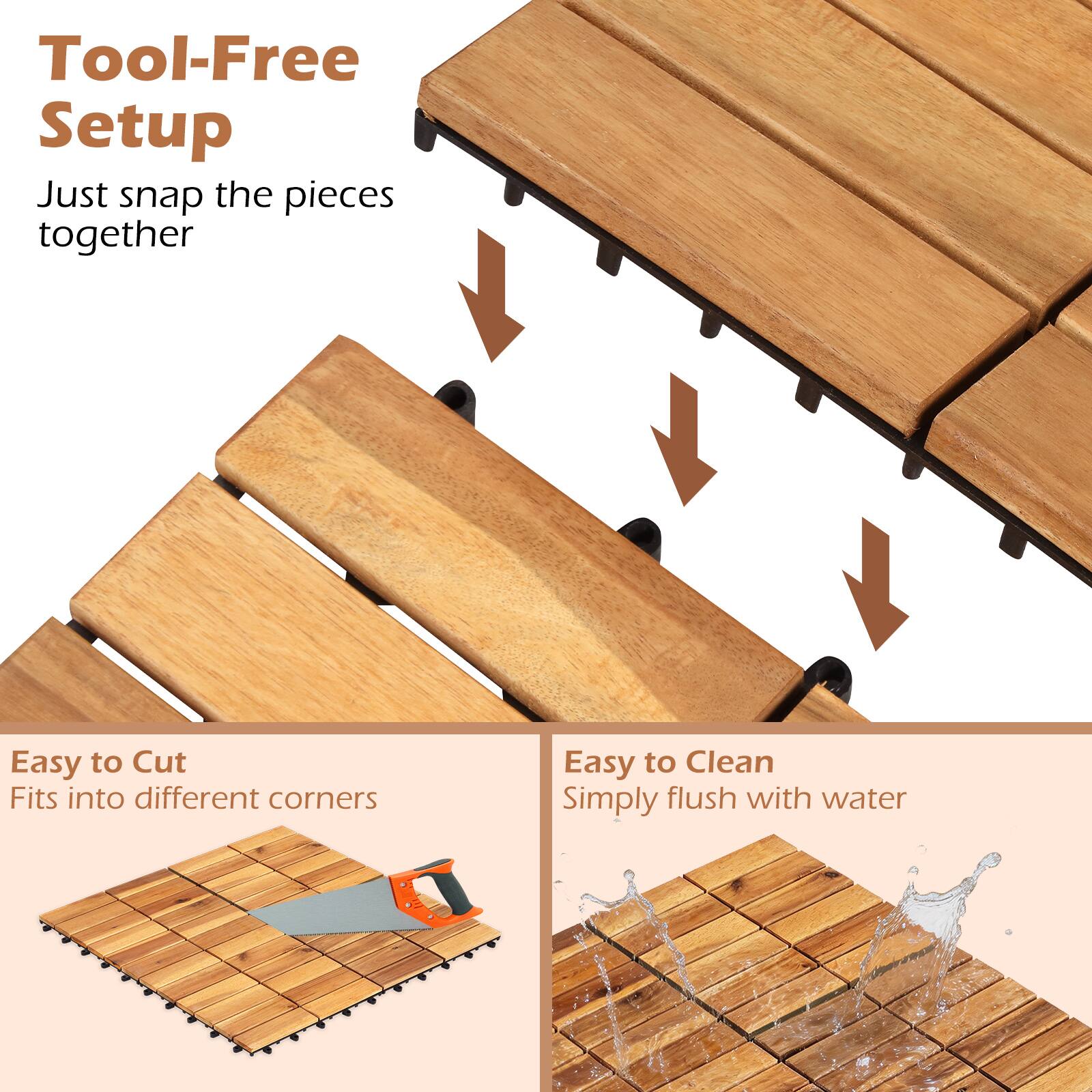 Tool-Free Setup  
Just snap the pieces together  

Easy to Cut  
Fits into different corners  

Easy to Clean  
Simply flush with water