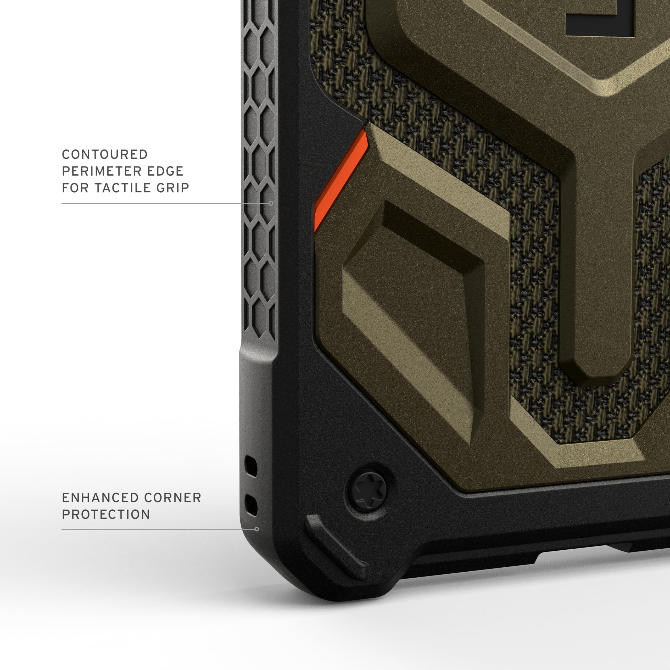 Contoured perimeter edge for tactile grip. Enhanced corner protection.