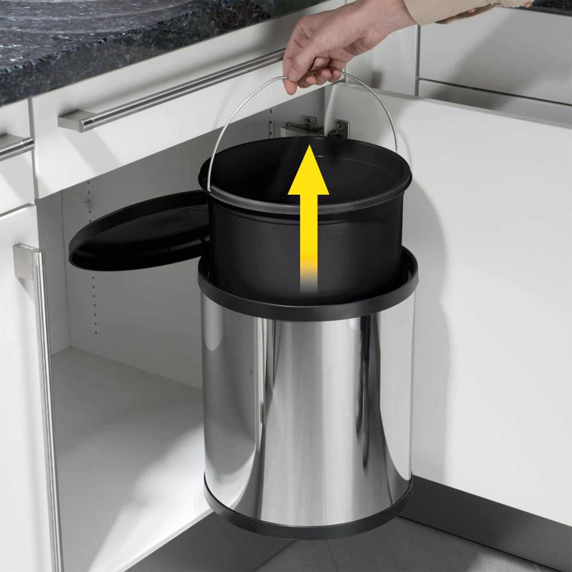 Alt View 7. Hailo - Compact 15L Waste Bin with Lid-Lift System - Silver.