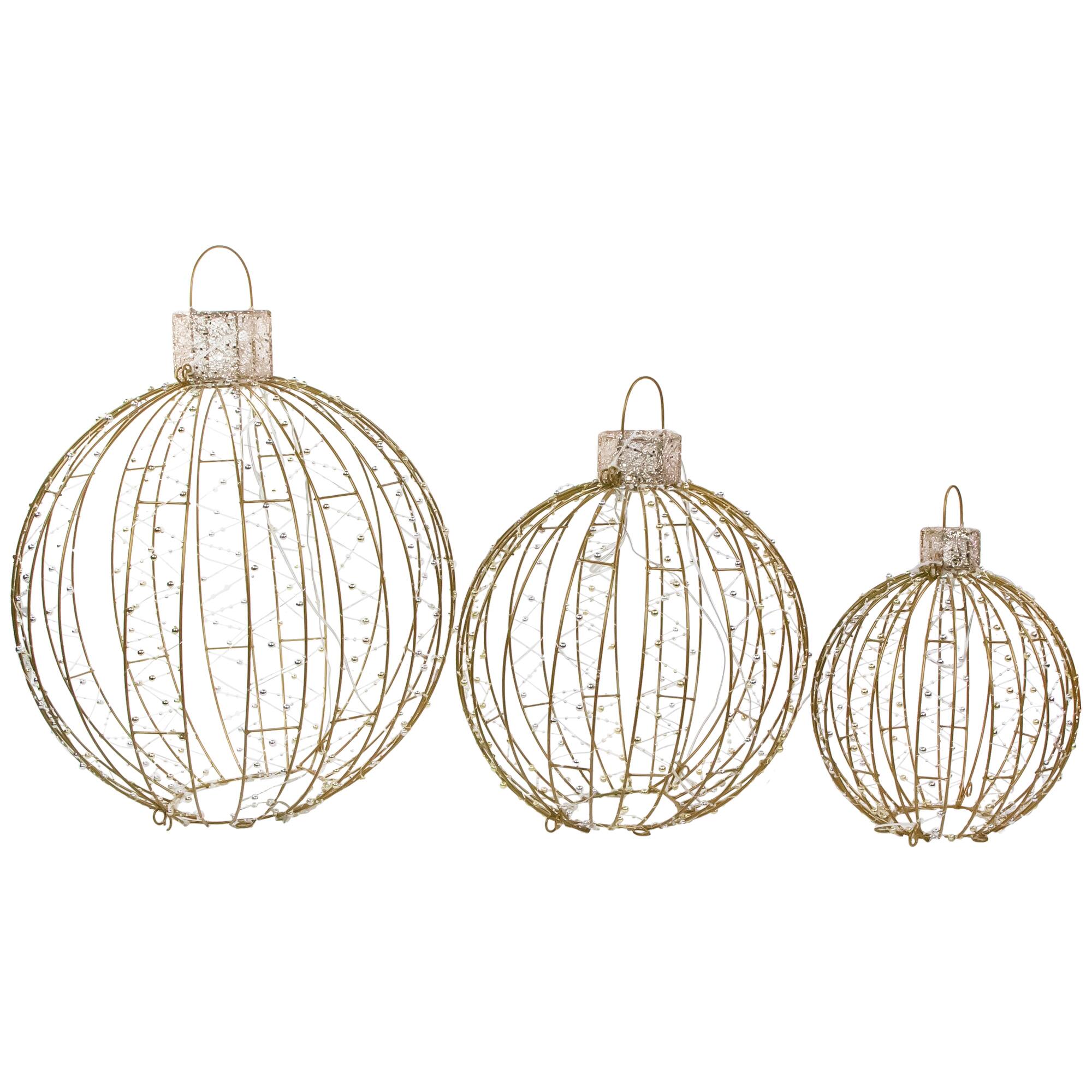 Alt View 1. Northlight - LED Lighted Hanging Ornaments Outdoor Christmas Decoration - Set of 3 - Gold.
