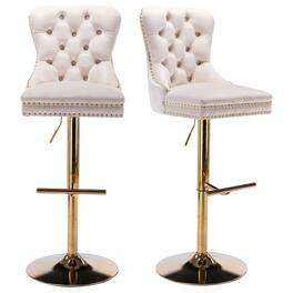 HTUTWOO - Velvet Bar Stools Set of 2, Adjustable Barstools, Swivel Counter Height Chairs with Tufted Back for Kitchen Island, Pub - Beige