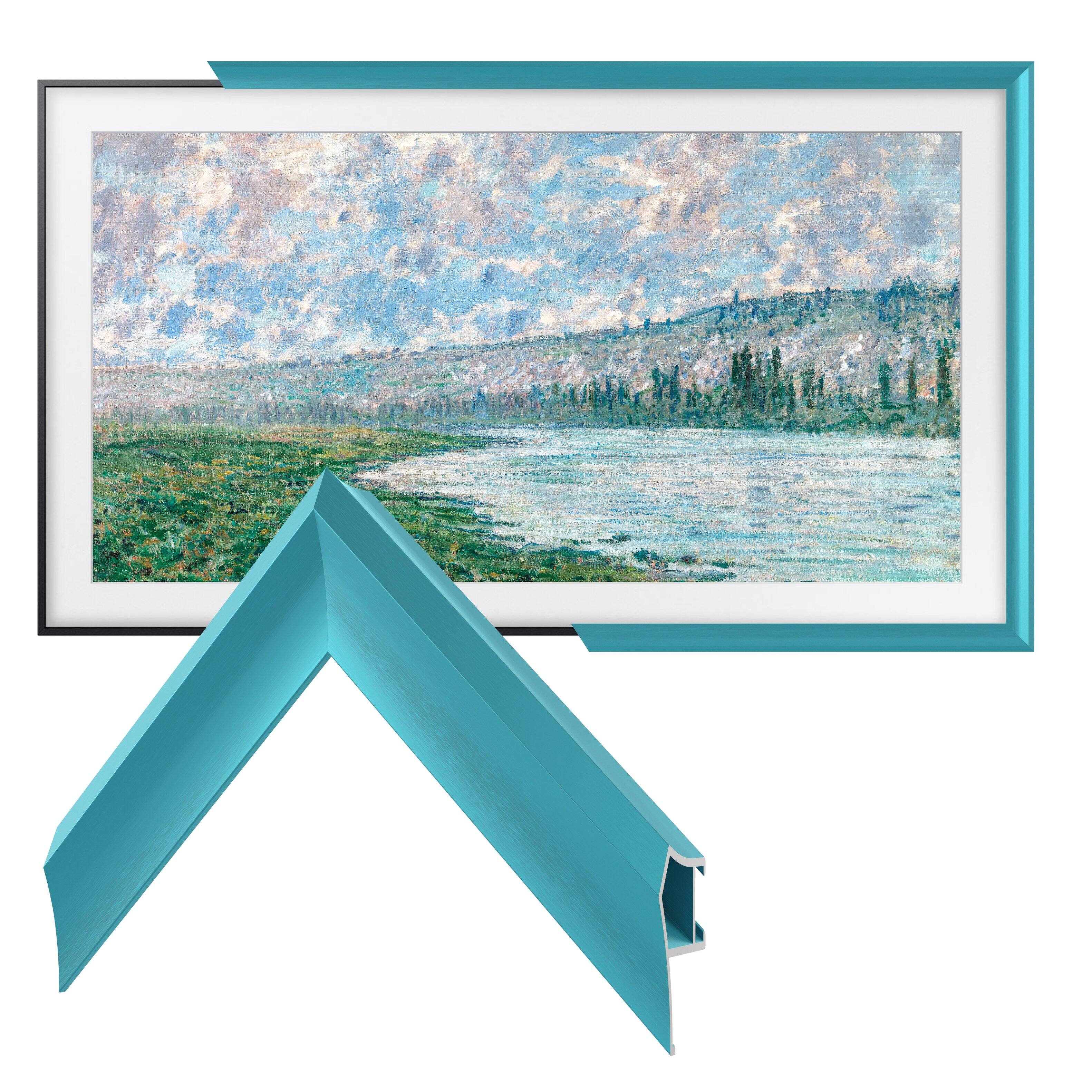 Left. Deco TV Frames - Alloy Prismatic Bezel for Samsung The Frame TV - 32" - Caribbean Turquoise.