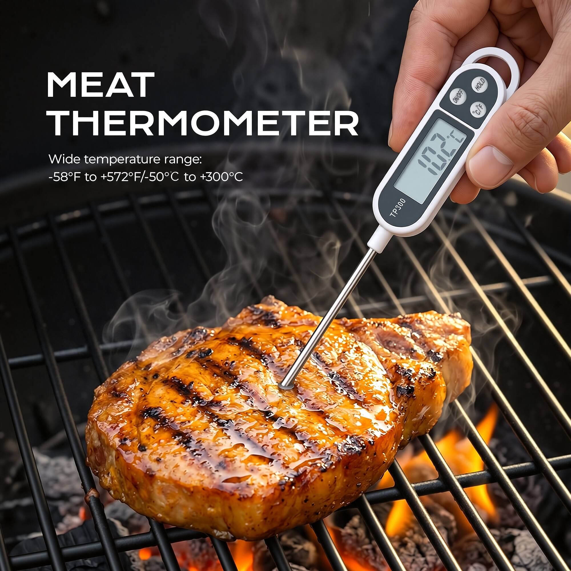 MEAT THERMOMETER

Wide temperature range: -58°F to +572°F / -50°C to +300°C

TP300