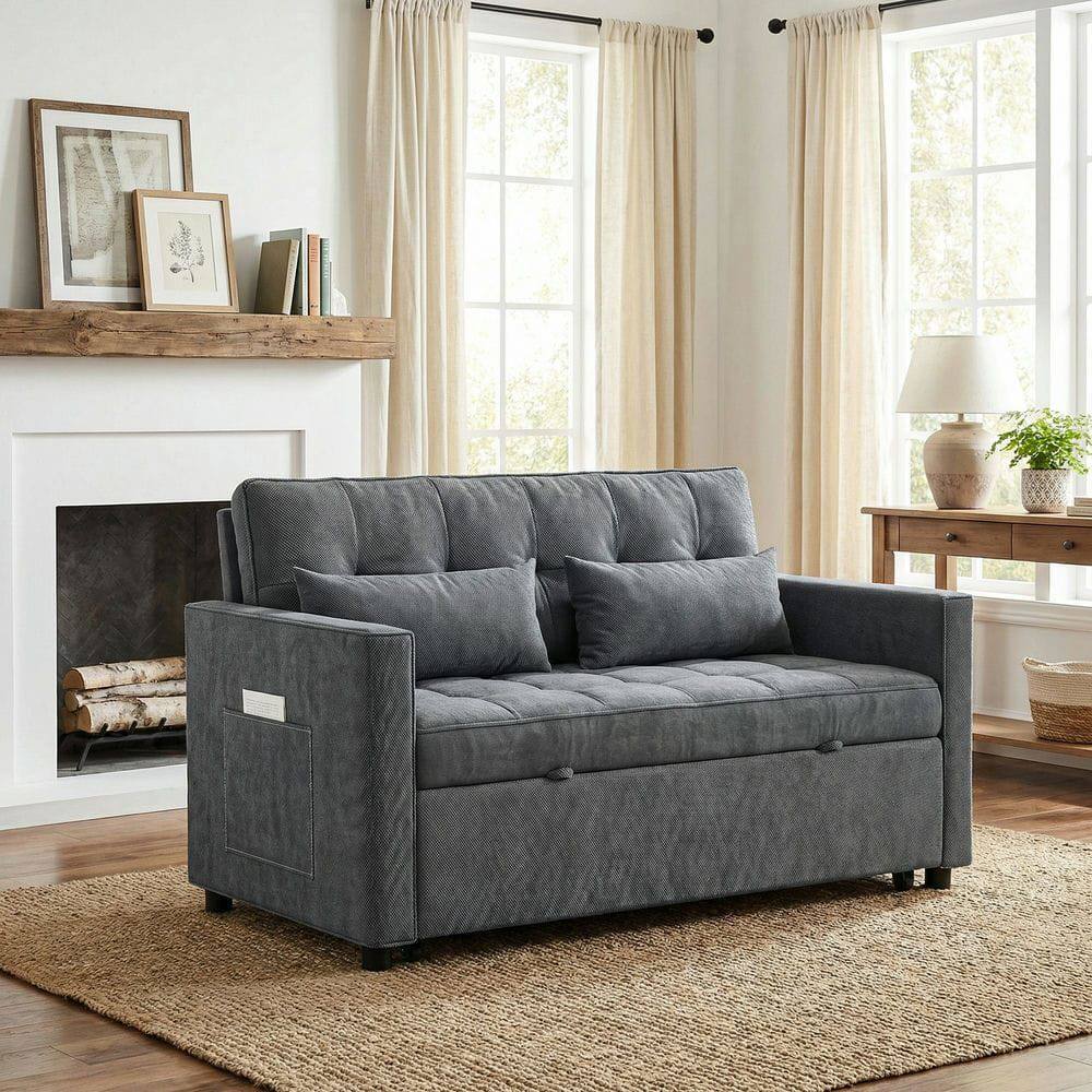 Alt View 5. Kadyn - 3-in-1 Convertible Sofa Bed, 5-Level Adjustable Backrest Transforms from Loveseat to Chaise & Full Bed - Gray.