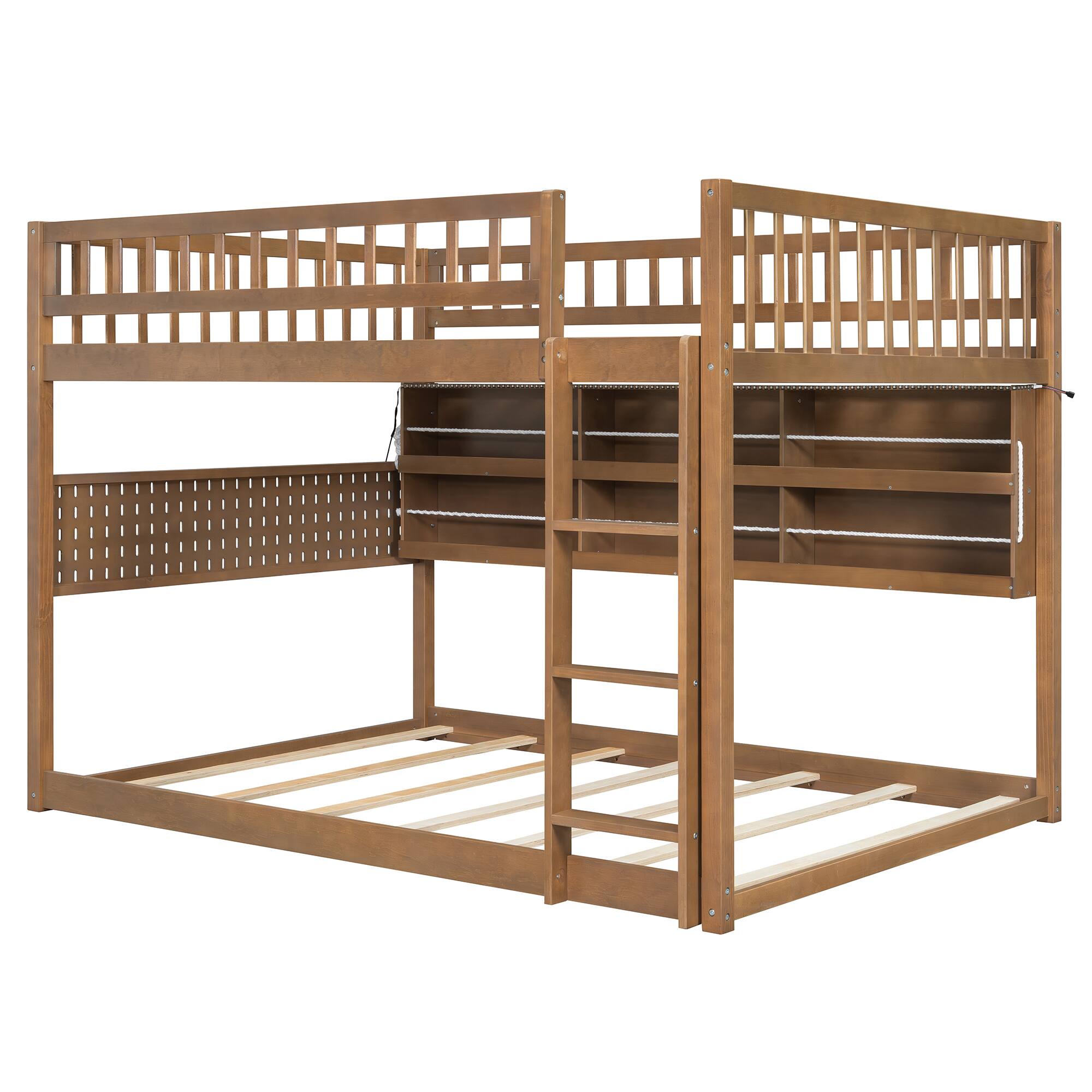 Alt View 4. Anysun - Full over Full Bunk Bed with Integrated Shelving, Color-Changing Lights and Pegboard - Brown.