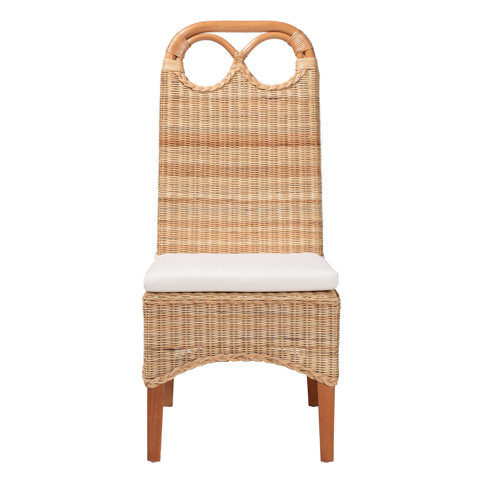 Angle. bali & pari - bali & pari Dyna Natural Rattan Dining Chair - Handwoven Wicker Side Chair with Removable Cushion and Loop Backrest - Natural.