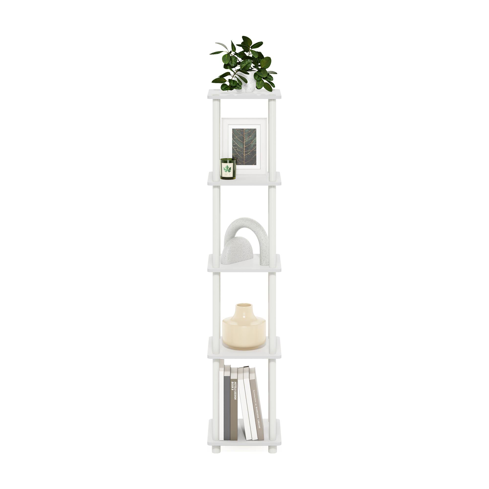 Alt View 4. Furinno - Turn-N-Tube 5-Tier Corner Square Rack Display Shelf, White/White - White/White.