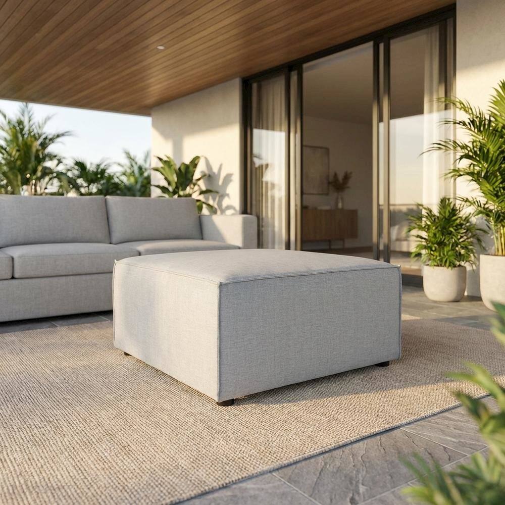 Angle. Outdoor Escape - Outdoor Patio Upholstered Sectional Sofa Ottoman for Lounge Comfort - Gray.