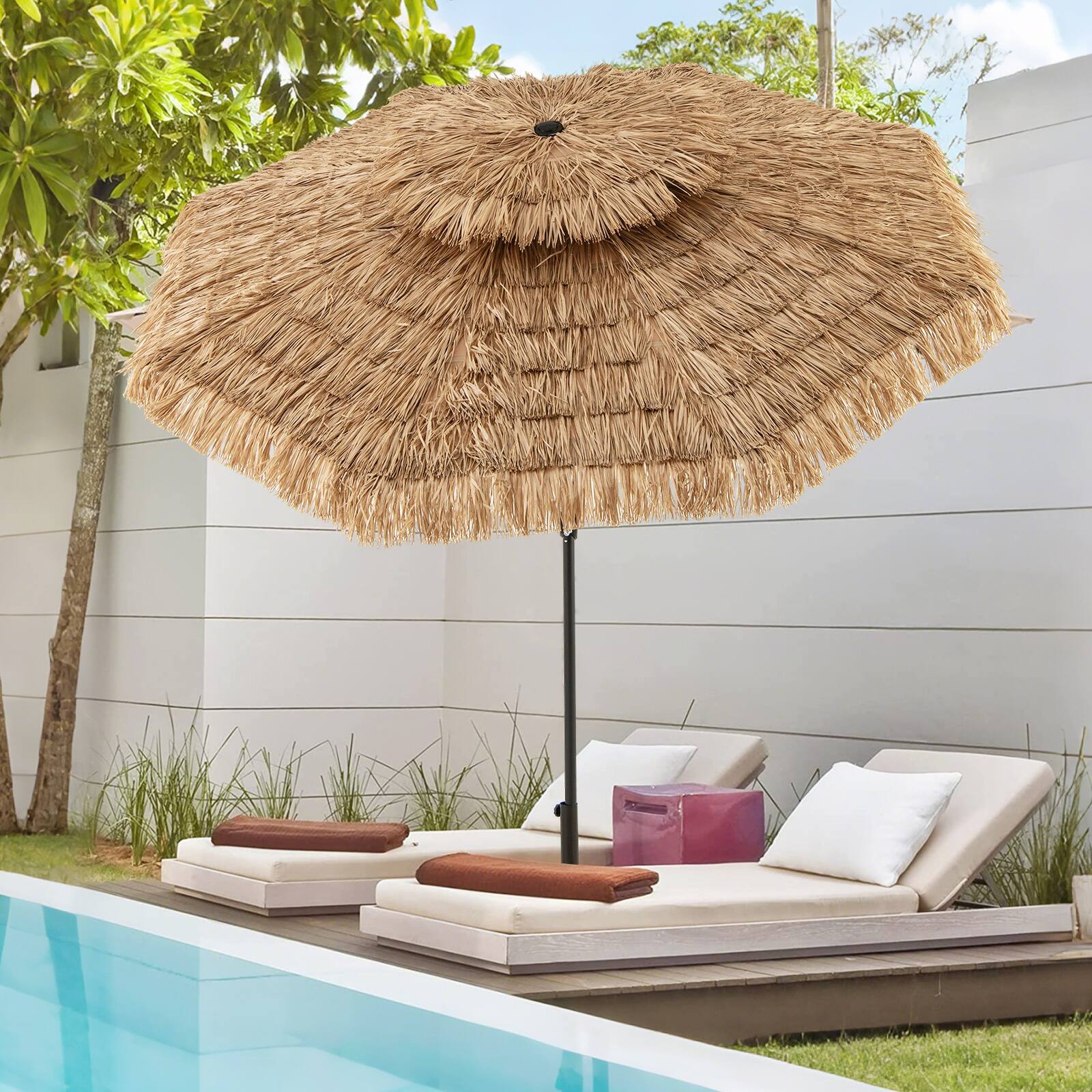 Alt View 3. Gymax - Gymax 8.8 FT Hawaiian Style Umbrella Thatched Tiki Umbrella w/8 Ribs Sun-proof Fabric - Natural.