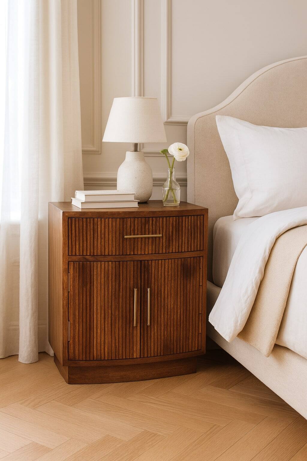 Alt View 6. Artisan Furniture - Artisan Furniture Solid WoodSolid Wood Curved Ribbed Bedside with Drawer - Brown.