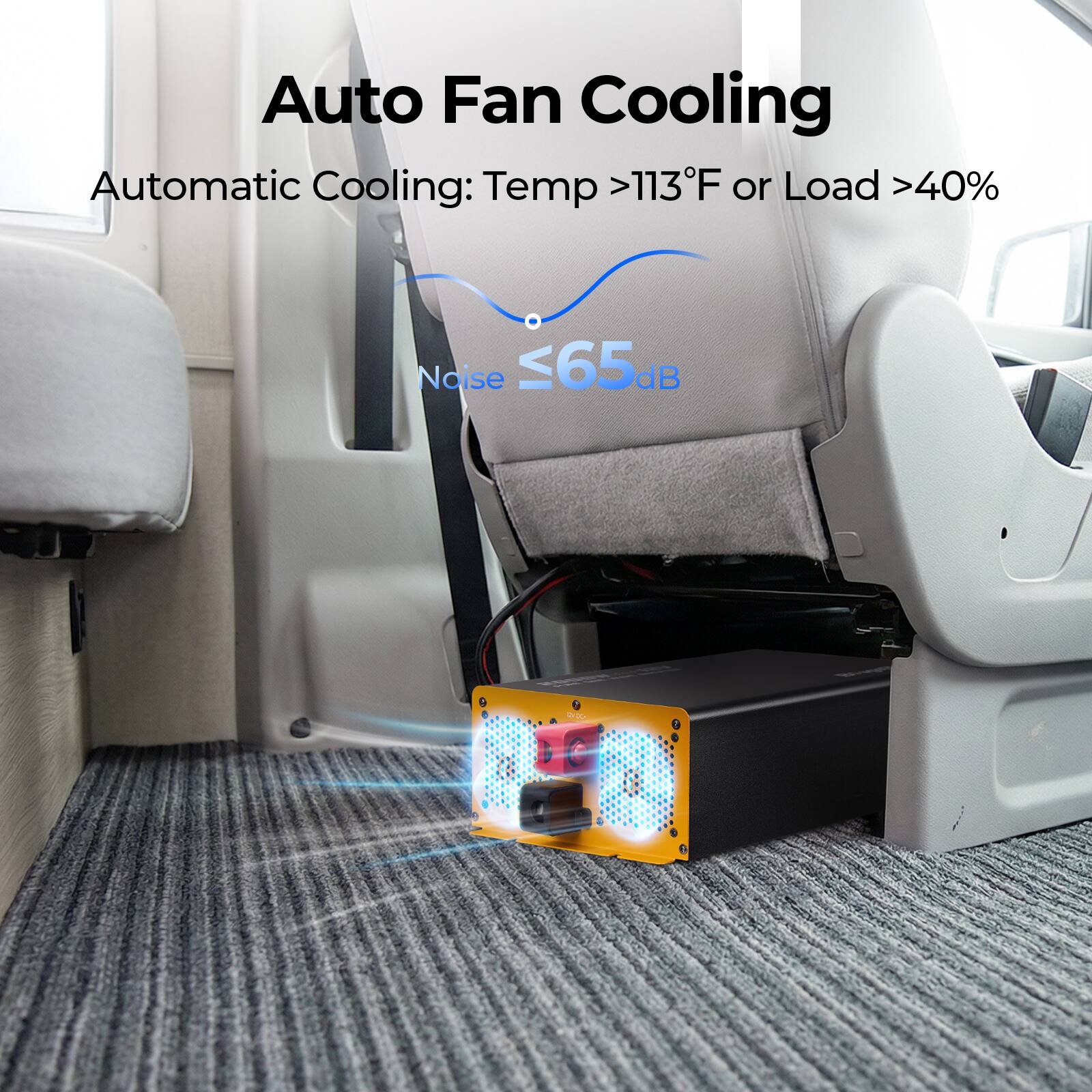 Auto Fan Cooling  
Automatic Cooling: Temp >113°F or Load >40%  
Noise <65 dB