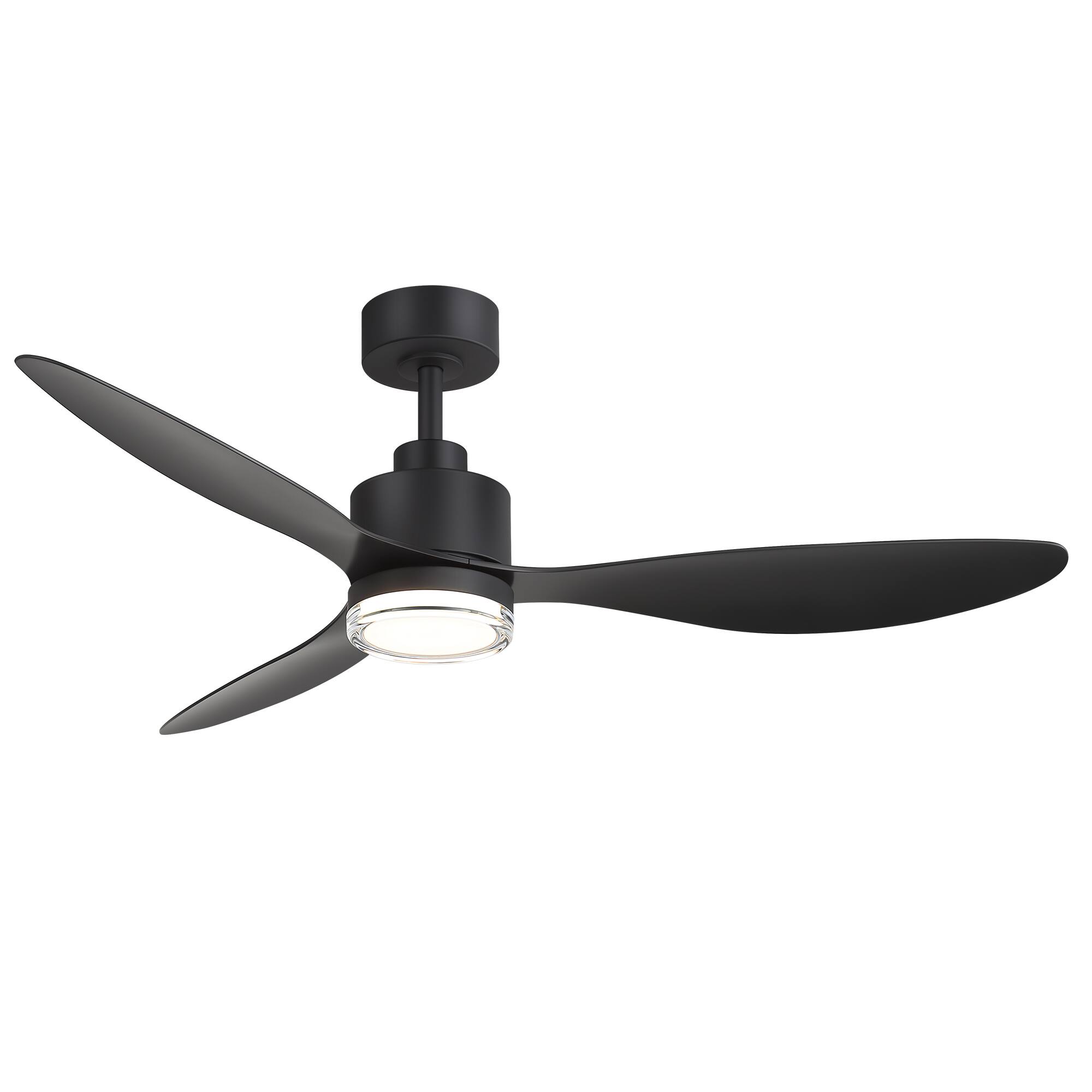 Angle. Breezary - 52-Inch Modern LED Ceiling Fan with Remote, 6'' Downrod, 3 ABS Blades, 6-Speed DC Motor, Reversible & Timer - black.