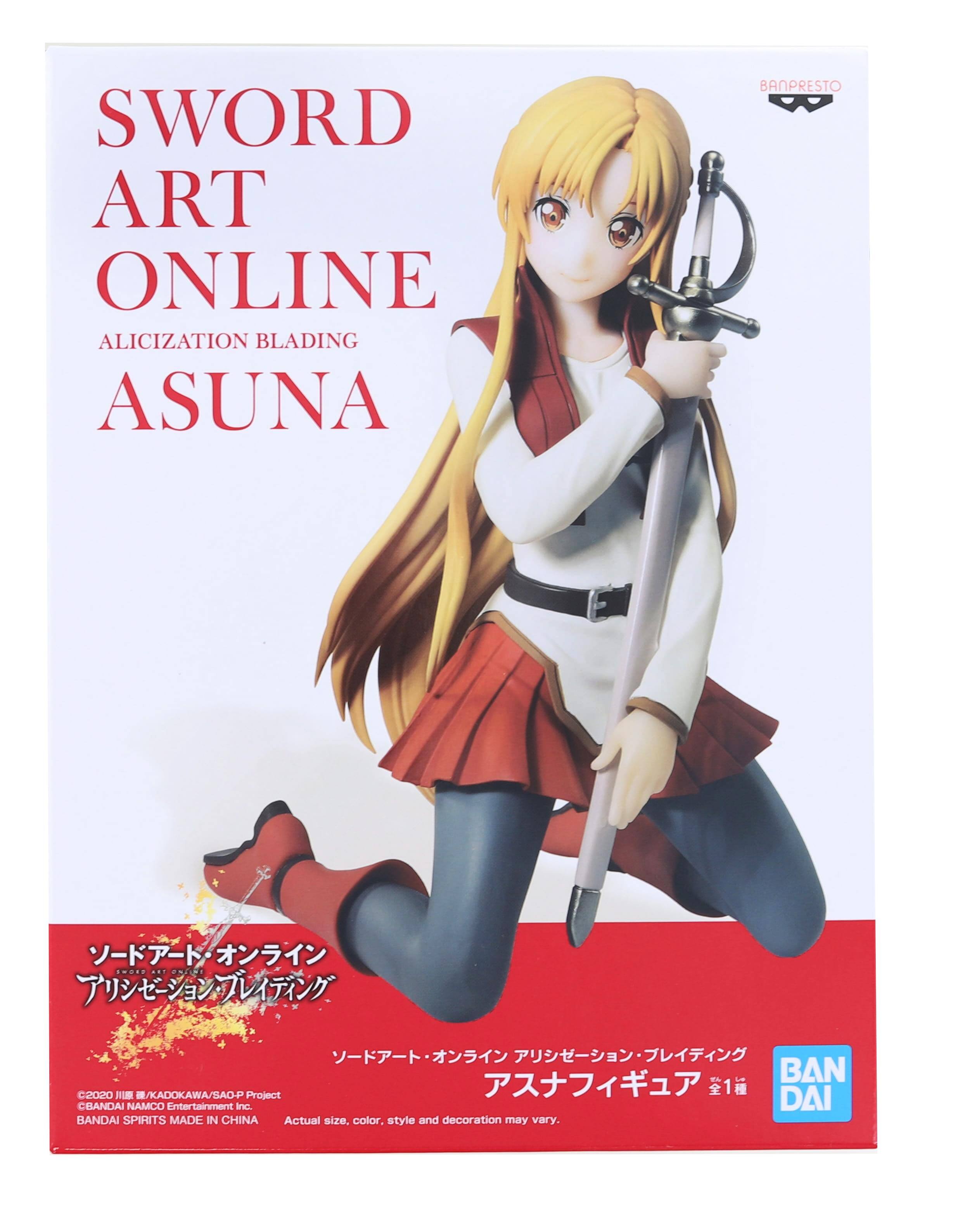 SWORD ART ONLINE  
ALICIZATION BLADING  
ASUNA  

BANPRESTO  

©2020 KADOKAWA/SAO-P Project  
©BANDAI NAMCO Entertainment Inc.  
BANDAI SPIRITS MADE IN CHINA  

Actual size, color, style and decoration may vary.
