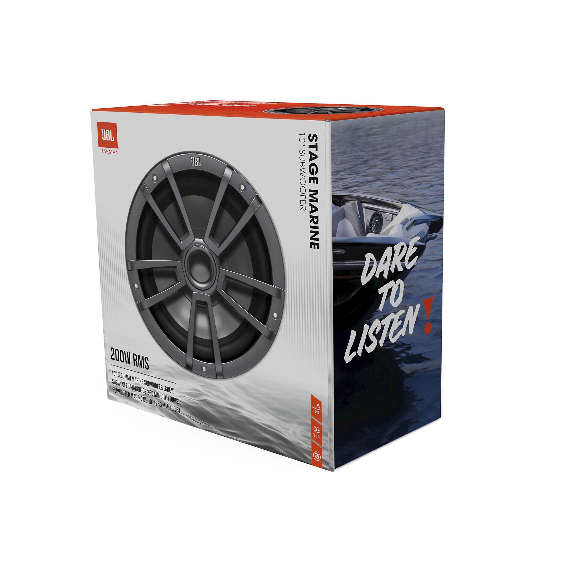 JBL HARMAN  
EBL 200W RMS  
10" SUBWOOFER  
STAGE MARINE  
DARE TO LISTEN!