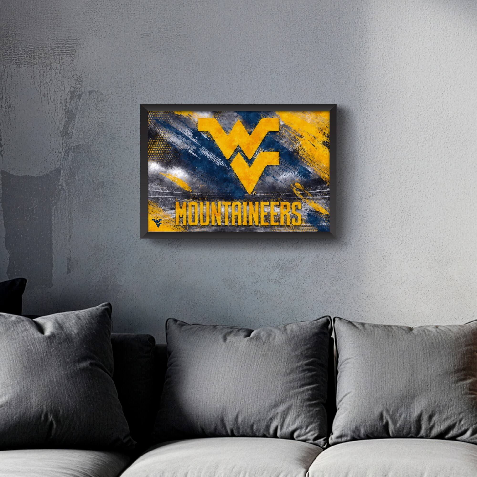 Alt View 1. Sporticulture - West Virginia Mountaineers 27" x 39" Brush Stroke Logo Framed Art Print - Multicolor.