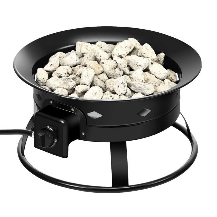 Left. SlickBlue - Black Metal Propane Fire Pit for Outdoor Use – Portable with Cover and Carry Kit - Black.