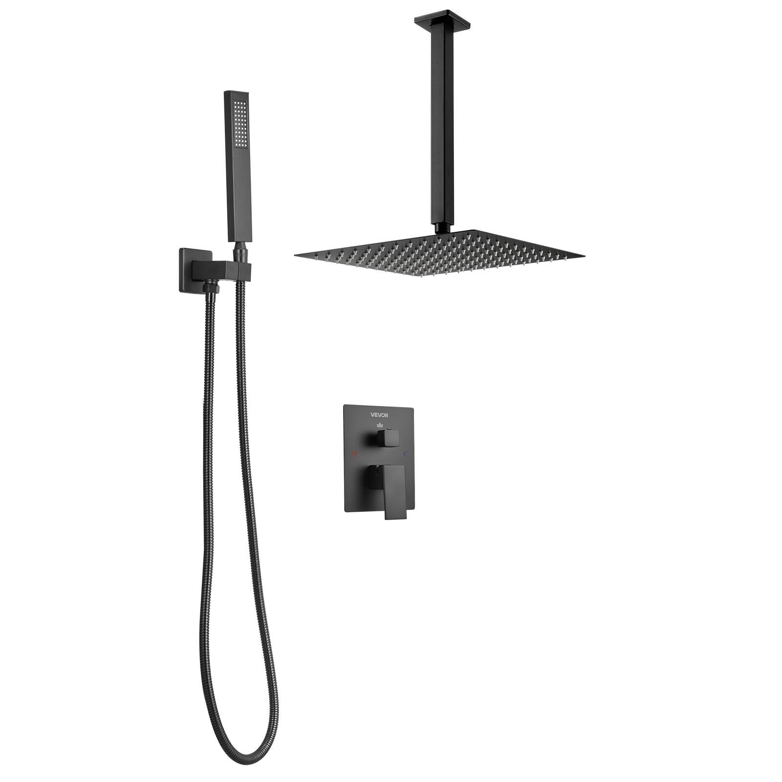 Alt View 5. VEVOR - Shower Faucet Set, Rainfall Bathroom Shower System with 12-Inch Square Rain Shower Head and Handheld Spray - Matte Black.